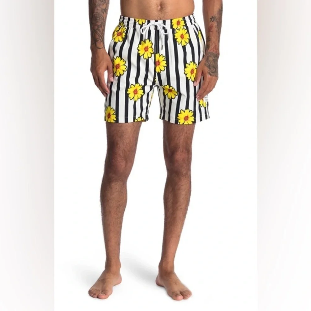PUBLIC ART WALLFLOWER PATTERNED BOARD SHORTS IN WHITE